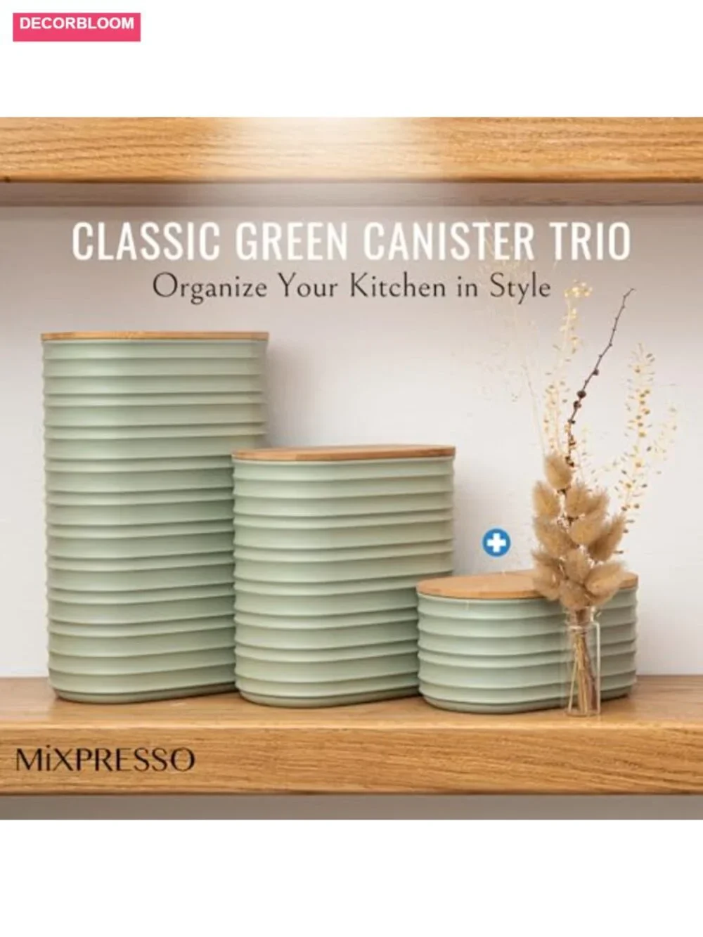 3-Piece Airtight Plastic Food Storage Canister Set with Bamboo Lids
